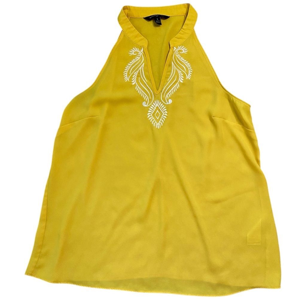 Banana Republic Yellow and White Embroidered Sleeveless Halter Neck Blouse